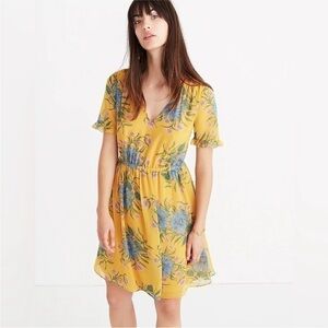 NWOT Madewell Yellow Floral Georgette Sweetgrass Ruffle Sleeve Dress Size 0